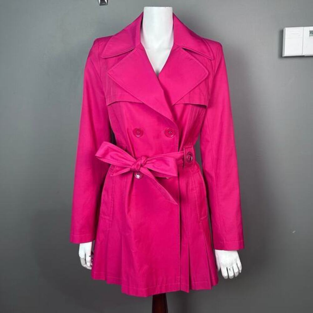 Via Spiga Glam trench coat Women's M pink pleated double breasted peplum
